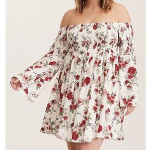 Torrid Smocked Floral off shoulder Boho dress